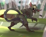 anthro butt eyewear fur goggles hi_res humanoid league_of_legends looking_at_viewer male mammal murid murine muscular muscular_male nude open_mouth pecs rat rattykai riot_games rodent smile solo tail teeth twitch_(lol)