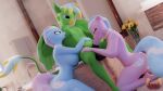 3d_(artwork) absurd_res aloe_(mlp) anthro avian balls beak digital_media_(artwork) equid equine fellatio female friendship_is_magic genitals group group_sex gryphon hasbro hi_res horse lotus_(mlp) loveslove male male/female mammal mirror my_little_pony mythological_avian mythological_creature mythology nipples nude oral penile penis pony sex sibling_(lore) sister_(lore) sisters_(lore) sitting threesome