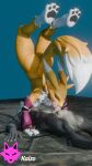 anthro bandai_namco blender_(software) bodily_fluids canid canine canis cum cum_in_mouth cum_inside digimon digimon_(species) duo female genital_fluids hi_res kaizosn lying male male/female mammal renamon sucking wolf