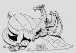 anthro dragon dungeons_and_dragons female grumpy hasbro hi_res horde hyper jewelry mythological_creature mythological_scalie mythology pregnant scalie solo tendrils treasure treasure_chest ttrpg vwpologt wizards_of_the_coast