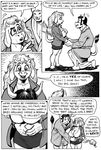  anthro big_breasts black_and_white black_hair bovine breasts cleavage clothed clothing comic english_text female hair karno male mammal monochrome open_mouth penis speech_bubble tears teeth text 