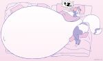 2024 annie_(satsumalord) anthro bed bedding belly big_belly big_butt blanket bottomwear butt canid canine clothing copyright_symbol digital_media_(artwork) eyes_closed female fox furniture hair hi_res huge_belly hyper hyper_belly hyper_pregnancy mammal navel open_mouth outie_navel pillow pregnant red_hair satsumalord sketch sleeping snoring solo symbol thick_thighs topwear