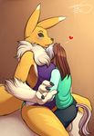  &lt;3 2015 4_fingers anthro big_breasts black_nose black_sclera blush breasts brown_hair canine cheek_tuft claws clothed clothing cute digimon digital_media_(artwork) duo equine female fox freckles_(artist) fur gloves_(marking) gradient_background green_eyes hair horse hug larger_female long_hair male male/female mammal markings multicolored_fur multicolored_hair neck_tuft open_mouth panties pants renamon shirt side_boob simple_background sitting size_difference socks_(marking) surprise tuft two_tone_fur underwear white_fur white_hair yellow_body yellow_fur 