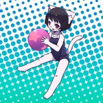  beach_ball black_hair cat furry omunikin open_mouth original setsu_(omunikin) short_hair swimsuit 