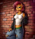  anthro babs_seed_(mlp) breasts clothed clothing earth_pony equine eyelashes female freckles friendship_is_magic green_eyes hair horse mammal midriff my_little_pony navel navel_piercing neko-me piercing pony short_hair solo standing torn_clothing 