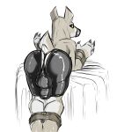 1:1 2023 3_fingers adeer anthro arms_tied assless_shorts backsack balls balls_outline bent_over biped black_bottomwear black_clothing black_shorts black_thong black_underwear bottomwear bound bulge butt clothed clothing countershade_face countershade_legs countershade_tail countershading deer detailed_bulge fingers genital_outline genitals glistening glistening_bottomwear glistening_clothing glistening_shorts glistening_thong glistening_underwear hi_res latex latex_bottomwear latex_clothing latex_shorts latex_thong latex_underwear legs_tied looking_at_viewer looking_back male mammal penis_outline raised_tail rear_view short_tail shorts simple_background solo tail tan_body thong topless underwear white_background white_body white_countershading yellow_eyes
