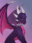 2025 activision blue_eyes collar cynder dragon eyelashes facial_markings female feral forehead_markings head_markings hi_res horn markings membrane_(anatomy) membranous_wings mythological_creature mythological_scalie mythology pink_body pink_scales purple_body scales scalie solo spyro_the_dragon ventral_scales wings zhurzh