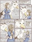 aelorin avian beak beckoning big_breasts blue_eyes braided_hair breasts brown_body brown_fur clothed clothing comic dress duo eyes_closed feathered_wings feathers female feral flashing flashing_breasts flirting freckles fur gesture green_eyes gryphon hair human male male/female mammal mythological_avian mythological_creature mythology nervous one_eye_closed outside peculiar_doll2 ponytail public public_exposure romantic romantic_couple speech_bubble white_body wings wink