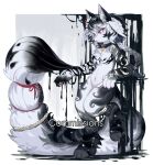  1other androgynous animal_ears animal_feet animal_hands black_collar black_fur braid claws collar commentary commission constellation_print cyber_sigilism digitigrade fluffy furry grey_eyes grey_fur grey_hair grey_theme head_wings highres ink long_hair navel neku_boo original other_focus pawpads profile single_braid snout solo tail tattoo watermark wings 