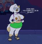 2025 absurd_res adventure_time anthro bottomwear brush_pen_ten cake_the_cat cartoon_network clothing clothing_pull dialogue domestic_cat english_text felid feline felis female fionna_and_cake flashing flashing_breasts footwear green_bottomwear green_clothing green_skirt hi_res jewelry looking_at_viewer mammal necklace nipples sandals shirt shirt_pull shirt_pulled_down shoes skirt solo talking_to_viewer text topwear topwear_pull