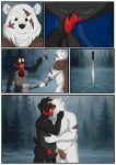 anthro armor axe battle bear black_bear black_body black_fur black_hair black_nose ciel-wolf comic duo facial_hair fur genitals hair kiss_on_lips kissing male male/male mammal melee_weapon muscular muscular_anthro muscular_male mustache nude outdoor_nudity outside outside_sex penis polar_bear sex sword ursine viking warrior weapon white_body white_fur