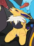 absurd_res andromorph andromorph/male animal_genitalia animal_penis anthro arlade_(mothaala) blush bodily_fluids bottom_growth bottomless canid canine canis chest_binder clothed clothing eeveelution generation_1_pokemon generation_2_pokemon genitals group gynomorph hands_behind_back hi_res intersex intersex/male jackal jolteon kneeling kneeling_oral_position knot knotted_penis lazyzim_(mothaala) male mammal mothaala nintendo paws penis pokemon pokemon_(species) saliva saliva_on_penis saliva_on_tongue saliva_string scar self-harm_scars trans_(lore) ube_(mothaala) umbreon underwear vaporeon vodka_(mothaala)