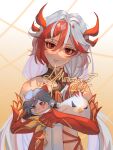  1girl artist_request character_doll doll fu_hua fu_hua_(fenghuang_of_vicissitude) herrscher_of_sentience highres honkai_(series) honkai_impact_3rd jingwei_(bird) long_hair multicolored_hair red_eyes red_hair red_scales scales signature tagme white_hair 