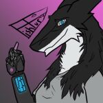 2024 colored cybernetic_arm cybernetic_eye cybernetic_limb cybernetics female fish_fur holding_object holding_pen looking_at_viewer low_res machine mechanical_arm pen sasha_(fish_fur) sergal signature smile solo