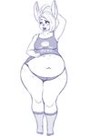  belly clothing female freckles hair hair_bun lagomorph legwear mammal open_mouth overweight pregnant rabbit shirt socks standing stretching tank_top thick_thighs unknown_artist voluptuous wide_hips yawn 