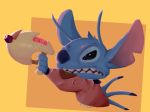  2019 alien angry antennae back_spines blue_eyes blue_fur blue_nose clothed clothing digital_media_(artwork) disney experiment_(species) fur head_tuft holding_object holding_weapon lilo_and_stitch notched_ear orange_background plasma_blaster plasma_gun ranged_weapon simple_background solo spacesuit stitch superbinario weapon 