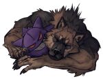 anthro brown_body brown_fur canid canine canis fur generation_1_pokemon gengar hi_res male mammal muscular muscular_anthro muscular_male mythological_canine mythological_creature mythology nintendo nmvsolidus plushie pokemon pokemon_(species) simple_background sleeping solo were werecanid werecanine werewolf white_background wolf