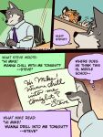 anthro canid canine canis claws clothed clothing comic countershade_face countershade_fur countershading duo english_text eyebrows felid fingers fruitz fur grey_body grey_fur hi_res male mammal mike_(fruitz) misunderstanding multiple_scenes necktie pantherine solo steve_(fruitz) text thought_bubble tiger wolf
