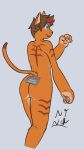 absurd_res big_hands blue_eyes brown_hair butt countershade_torso countershading domestic_cat embarrassed felid feline felis fur hair hi_res male mammal neatnick orange_body orange_fur sign solo tan_body tan_countershading tan_fur wavy_mouth