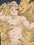 abs anthro big_dom_small_sub big_pecs blonde_hair blush caressing delicious_in_dungeon dominant dominant_anthro dominant_male duo eye_contact felid fur hair hi_res holding_partner horn human laios_touden larger_anthro larger_male lion looking_at_another male male/male mammal molestation muscular muscular_anthro muscular_human muscular_male navel nipples nude pantherine pecs pubes shirako signature size_difference smaller_human smaller_male submissive submissive_human submissive_male tongue tongue_out winged_lion_(delicious_in_dungeon) wings yellow_body yellow_fur