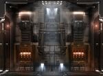  commentary company_name concept_art dated emblem eve_online georg_hilmarsson glowing indoors industrial_pipe logo machinery minmatar_republic_(eve_online) no_humans official_art realistic science_fiction spacecraft_interior 