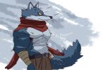  absurd_res anthro bergamo blue_body blue_fur canid canine canis crimenes dragon_ball dragon_ball_super fur hi_res male mammal muscular muscular_anthro muscular_male scarf solo wolf yellow_eyes 