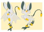  2023 ambiguous_gender avian beak biped blush border feet feral glistening glistening_eyes grey_eyes hybrid kemono multiple_images open_beak open_mouth simple_background solo tail talons toes tuft unknown_species walking white_body white_border wings yajuuraku yellow_background 