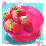  absurdres cake floral_background food food_focus fruit highres icing no_humans original strawberry strawberry_slice takisou_sou 
