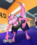 anthro clothed clothing female gym inside mirror mystery-goop pink_body pink_scales pinki_(mystery-goop) reptile scales scalie snake solo weights