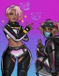  ^_^ animification apex_legends baseball_cap black_gloves black_hat black_hoodie black_thighhighs blue_hairband closed_eyes conduit_(apex_legends) cropped_shirt fingerless_gloves gloves gradient_background grey_shirt grey_shorts hair_behind_ear hairband hat highlighted_healer_lifeline hood hood_down hoodie jpeg_artifacts lifeline_(apex_legends) midriff navel official_alternate_costume sevpha shirt short_hair shorts shrug_(clothing) sparkle tactical_trendsetter_conduit thighhighs twintails v 