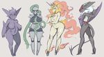  anthro areola armpits big_breasts breasts butt female ferrothorn flaming_tail gengar green_nipples group hand_on_breast hand_on_butt holding_breast horn liveforthefunk nintendo nipples noivern nude pok&eacute;mon rapidash simple_background standing video_games 