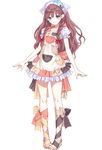  apron bangs blue_eyes braid brown_hair dress eyebrows_visible_through_hair full_body hair_ribbon kishida_mel long_hair looking_at_viewer original puffy_sleeves ribbon short_dress short_sleeves smile solo standing transparent_background twin_braids 