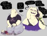  2024 angry boss_monster_(undertale) bottomwear bovid bracelet breasts caprine cleavage clothed clothing cross-popping_vein deltarune denim denim_bottomwear denim_clothing dialogue electronics english_text female fur goat hi_res jeans jewelry kneeling mammal offscreen_character pants phone poogyl solo text toriel toy toy_truck tupac_shakur undertale_(series) white_body white_fur 
