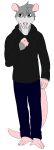 2016 aliasing alpha_channel barefoot black_clothing black_hoodie black_topwear blue_bottomwear blue_clothing blue_pants bottomwear claws clothed clothing digital_drawing_(artwork) digital_media_(artwork) eye_bags eyebrows feet finger_claws flat_colors full-length_portrait fully_clothed fur grey_body grey_fur hairless_tail head_tuft hoodie microsoft_paint_(artwork) overbite pants pink_body pink_inner_ear pink_nose pink_skin pink_tail plantigrade portrait sebdoggo simple_background snout standing tail teeth toe_claws topwear transparent_background tuft white_claws