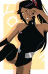  1girl absurdres black_leotard bleach breasts dark-skinned_female dark_skin highres leotard long_hair n_(nauki_11) ponytail shihouin_yoruichi smile solo thighs yellow_eyes 