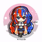  1girl alear_(female)_(fire_emblem) alear_(fire_emblem) blue_eyes blue_hair braid chibi crown_braid fire_emblem fire_emblem_engage heterochromia kiritaki multicolored_hair red_eyes red_hair solo split-color_hair tiara two-tone_hair 