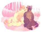  anthro blush cute digitigrade duo equine erection eyelashes freckles fur grass hair hooves horn invalid_tag kissing male mammal mcmadmissile nature nude penis pink_fur precum purple_fur sitting slightly_chubby stripes unicorn 