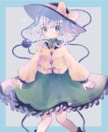  1girl black_hat blouse bow buttons diamond_button eyeball frilled_shirt_collar frilled_sleeves frills green_eyes green_skirt grey_hair hat hat_bow hat_ribbon heart heart_of_string hiyuu_(hiyualice) komeiji_koishi ribbon shirt skirt solo third_eye touhou twintails wide_sleeves yellow_bow yellow_ribbon yellow_shirt 