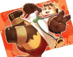  2024 absurd_res anthro blush bottomwear brown_body butt canid canine chiro_(artist) clothing electronics hi_res humanoid_hands kemono male mammal microphone overweight overweight_male raccoon_dog shorts solo tanuki 