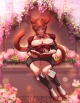 absurd_res animal_ears buxom cat_ears_(disambiguation) content curvy_figure eyewear felid feline final_fantasy final_fantasy_xiv flower glasses hi_res mammal miqo&#039;te miqote plant reading sakura_petals scholar so_many_flowers square_enix starlight_waltze suggestive