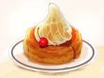  bread byellowlight cherry food food_focus fruit no_humans original pastry plate still_life whipped_cream 