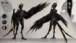 absurd_res anthro avian black_body cjk_character feathered_wings feathers feet hi_res huge_filesize japanese_text kinryu_(aeternum) liit_alles male model_sheet pose purple_body purple_feathers solo standing talons text toes tongue tongue_out wings yellow_body yellow_feathers