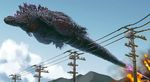  cloud dinosaur energy explosion fire flying giant_monster glowing godzilla godzilla_(series) kaijuu monster mutant power_lines shin_godzilla sky toho_(film_company) what 