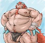  anthro body_hair chernobog horn kotobuki male musclechub musclegut nipples solo tokyo_afterschool_summoners 