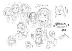  &gt;_&lt; 4girls :o absurdres akita_inu chikura_shizuru copyright_name d: dog episode_number flower hair_flower hair_ornament highres hoshi_nadeshiko hugging_own_legs jitome kuga_reimi low_twintails monochrome multiple_girls multiple_views namo_(goodbyetears) peeking_out pochi-san_(shuumatsu_train) rectangular_mouth school_uniform seiza serafuku shinonome_akira shuumatsu_train_doko_he_iku? side_ponytail sitting surprised toothbrush translation_request twintails 