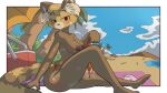 ailurid anthro beach bikini blush breasts chikn_nuggit clothed clothing female hi_res looking_at_viewer mammal mature_female nipples partially_clothed red_panda rilesthecat sassparilla_(chikn_nuggit) sitting solo swimwear topless