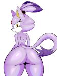  absurd_res anthro big_butt butt deliciouscake domestic_cat felid feline felis female hi_res mammal nude presenting presenting_hindquarters shy simple_background solo tail thick_thighs wide_hips 