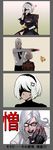  :t adam_(nier_automata) anger_vein as109 black_dress black_hairband blindfold blush chair cleavage_cutout comic commentary_request covered_eyes dress dress_shirt eating feather-trimmed_sleeves flower food glasses hairband highres juliet_sleeves long_hair long_sleeves mole mole_under_mouth necktie nier_(series) nier_automata pudding puffy_sleeves shirt short_dress short_hair side_slit sitting thighhighs translated turtleneck white_hair yorha_no._2_type_b 