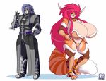  2017 anthro big_breasts breasts cleavage clothed clothing duo feline female huge_breasts human hyper hyper_breasts lionalliance male mammal 
