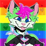  1:1 2024 anthro avatar_(disambiguation) biped blep blue_eyes canid canine countershade_fur countershading fox fur green_body green_fur lgbt_pride male mammal nick1324 pride_colors rainbow_flag rainbow_pride_flag rainbow_symbol s0dagum solo tongue tongue_out transgender_pride_colors white_body white_countershading white_fur 